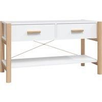 vidaXL TV Cabinet White - Fashionable and Functional Engineered Wood TV Stand with Solid Pinewood Legs for Living Room - Scandinavian Style - Storage for Magazines, DVDs and More