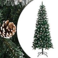 vidaXL Green Artificial Christmas Tree – 180 cm Height, PVC Material, Decorated with Cones, Snow, and Glitter – Includes Steel Stand