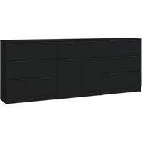 vidaXL 3 Piece Sideboard Set, Functional Display Cabinets in Minimalist Black Engineered Wood for Living Room or Bedroom