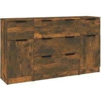 vidaXL Smoked Oak Sideboard Set – 3 Piece Modern Engineered Wood Cabinet Collection with Drawers/Door for Storage – Versatile Design for Living Room/Bedroom