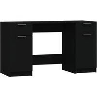 vidaXL Modern Engineered Wood Desk with Side Cabinet, Black, for Home Office or Study Room, Easy Assembly, Sturdy and Durable Construction