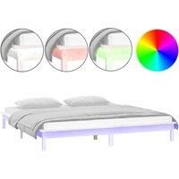 vidaXL Double Bed Frame with Fun LED Lights - Modern Bedroom Furniture, Solid Pine Wood in White Finish, Compatibility with 160x200 cm Mattress