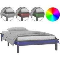 vidaXL LED Bed Frame Grey 75x190 cm Small Single Solid Wood