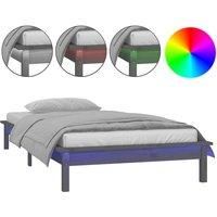 vidaXL LED Bed Frame Grey 90x190 cm Single Solid Wood, Grey