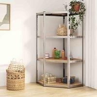 vidaXL 4-Layer Corner Shelf Indoor Workshop Storage Rack Warehouse Rack Industrial Shelving Corner Shelf Unit Silver Steel and Engineered Wood