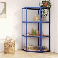 vidaXL 4-Layer Corner Shelf Blue Steel and Engineered Wood Unit
