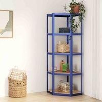 vidaXL 5-Layer Corner Shelf – Industrial Blue Steel and Engineered Wood, Adjustable Shelves – Sturdy, Moisture-Resistant Storage Rack, 375kg Load Capacity