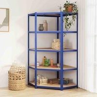 vidaXL 5-Layer Corner Shelf Indoor Workshop Storage Rack Warehouse Rack Industrial Shelving Corner Shelf Unit Blue Steel&Engineered Wood