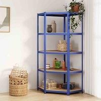vidaXL 5-Layer Corner Shelf Blue Steel&Engineered Wood Workshop Storage Rack