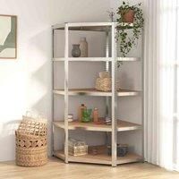 vidaXL 5-Layer Heavy-duty Corner Shelf Indoor Workshop Storage Rack Warehouse Shelf Rack Industrial Shelving Silver Steel and Engineered Wood