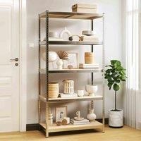 vidaXL 5-Layer Storage Shelf Indoor Workshop Storage Rack Warehouse Rack Industrial Shelving Corner Shelf Unit Silver Steel and Engineered Wood