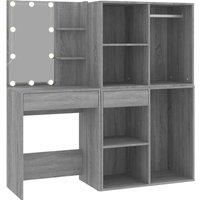 vidaXL LED Dressing Table with Cabinets - Engineered Wood in Grey Sonoma Finish, Ample Storage, Suitable for Bedroom or Cloakroom
