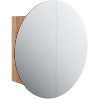 vidaXL Bathroom Cabinet with Round Mirror and LED Bedroom Furniture Wall-mounted Cabinet Make up Vanity Cosmetic Mirror Oak 40x40x17.5 cm