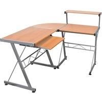 vidaXL Corner Computer Desk in Brown - Spacious Workstation with Sliding Keyboard Tray - Engineered Wood Study Desk with Top Shelf for Home Office, Living Room or Bedroom - L-Shape Flexible Design