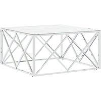 vidaXL Modern Square Coffee Table with Stainless Steel Frame and Marble-Finish Tempered Glass Top - Silver, 80x80x40 cm