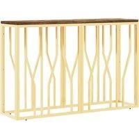 vidaXL Console Table - Gold Stainless Steel Frame with Solid Reclaimed Wood Top, Modern Design, Multi-Functional for Living Room or Office