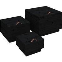 vidaXL Storage Boxes with Lids 3 pcs - Solid Wood Pine, Convenient Lid, Multifunctional Black storage boxes for living space
