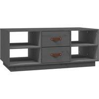 vidaXL Solid Pinewood Coffee Table - Grey Rectangular Living Room Furniture with Storage Drawers & Shelves