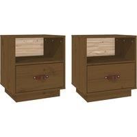 vidaXL Bedside Cabinets 2 pcs in Honey Brown | Made of Solid Wood Pine | Features Faux Leather Handles and Sturdy Tops | Comes with Assembly Manual