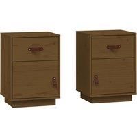 vidaXL 2 pcs Bedside Cabinets, Honey Brown, Solid Pine Wood with Flexible Door Installation, Ample Storage, Sturdy Top Surface, Ideal for Bedrooms in Farmhouse Style.