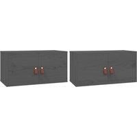 vidaXL Wall-Mounted Cabinets 2 pcs in Grey- Solid Pinewood Construction, Ample Storage, Easy Assembly, Scandinavian Inspired Design