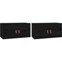vidaXL 2x Solid Wood Pine Wall Cabinets Black Wooden Floating Shelf Unit