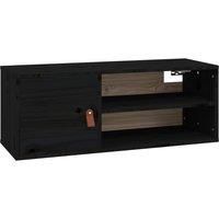 vidaXL Wall Cabinet - Solid Pinewood Black Storage Shelf - Compartments & Door, Wall-Mounted Design - Living Room, Bedroom - Modern Look