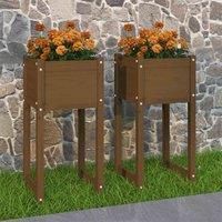 vidaXL Solid Wood Pine Planters – DIY Enthusiast Dream - Sturdy Frame, Decorative Function, Honey Brown Colour, 2 pcs Set, Each Planter 40x40x81 cm Size