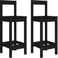 vidaXL 2 pcs Rustic Solid Pine Wood Bar Chairs - Black Finish, Versatile Backless Design, Practical for All Rooms, Easy Assembly