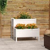 vidaXL 2-Tier Solid Pinewood Planter, Perfect for Indoor and Outdoor Gardening, Contains 2 Large Planting Boxes, Stable Wooden Frame in Elegant White Colour [84.5x84x75 cm]
