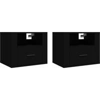 vidaXL Black Wall-mounted Bedside Cabinets, Engineered Wood, Space saving Floating Cabinets with Storage, Modern Bedroom Furniture