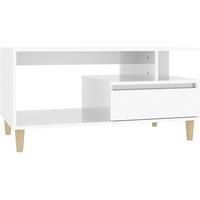 vidaXL High Gloss White Coffee Table with Ample Storage and Wooden Legs for Living Room, Lounge Area, Indoor Use – Made of Engineered Wood