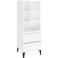 vidaXL Highboard High Gloss White - Durable Engineered Wood & Metal Feet Structure, Ample Storage with 3 Shelves & 2 Drawers, Easy Assembly