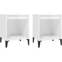 vidaXL 2 pcs High Gloss White Bedside Cabinets, Engineered Wood and Metal Material, Rectangular Nightstand Cabinets with Storage Space, 40x35x50 cm