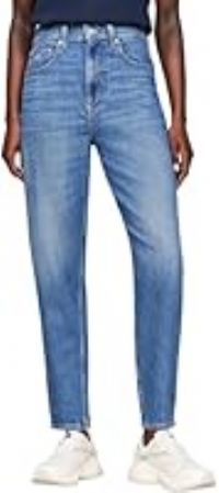 Tommy Jeans Women/'s Mom Jean Uh Tpr Ch0130 Co Dw0dw19245 Tapered, Denim Medium, 32W / 32L