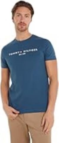 Tommy Hilfiger Men/'s Slim Fit Short Sleeve Round Neck T-Shirt, Blue (Aegean Sea), XL