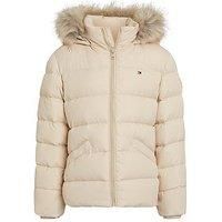 Tommy Hilfiger Girls Essential Down Fur Hood Jacket - Beige