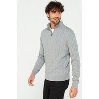 Tommy Hilfiger Classic Cotton Cable 1/4 Zip Mock Knitted Jumper - Grey