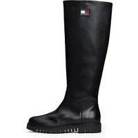 Tommy Jeans Leather Cleat Knee-High Boots - Black