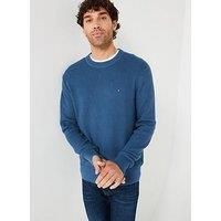 Tommy Hilfiger Structure Textured Crew Neck Knitted Jumper - Blue