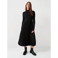 Tommy Hilfiger Women’s Rib Mix Pleated Dress, Black (Black), XS