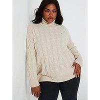 Tommy Hilfiger Plus Soft Wool Cable Roll Neck Jumper - Beige