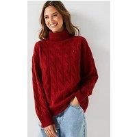 Tommy Hilfiger Soft Wool Cable Roll Neck Sweater - Red