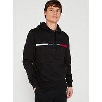 Tommy Hilfiger Embroidered Chest Flag Stripe Overhead Hoodie - Black