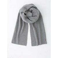 Tommy Hilfiger Men’s Flag Ribbed Knit Pima Cotton Cashmere Scarf, Grey (Mid Grey Heather), One Size