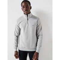 Tommy Hilfiger Men’s Essential Intechno Quarter Zip Sweatshirt with Stand Collar, Grey (Light Grey Heather), XL