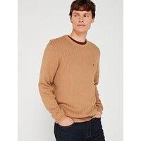 Tommy Hilfiger Herringbone Structure Crew Neck Knitted Jumper - Light Brown