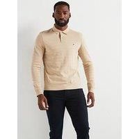 Tommy Hilfiger Regular Fit Mercerised Cotton Jacquard Stripe Long Sleeve Polo Shirt - Beige