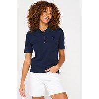 Tommy Hilfiger Women/'s Regular Fit Short Sleeve Polo Shirt, Blue (Dark Night Navy), XS