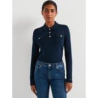 Tommy Hilfiger Slim Fit Long Sleeve Polo Top - Navy